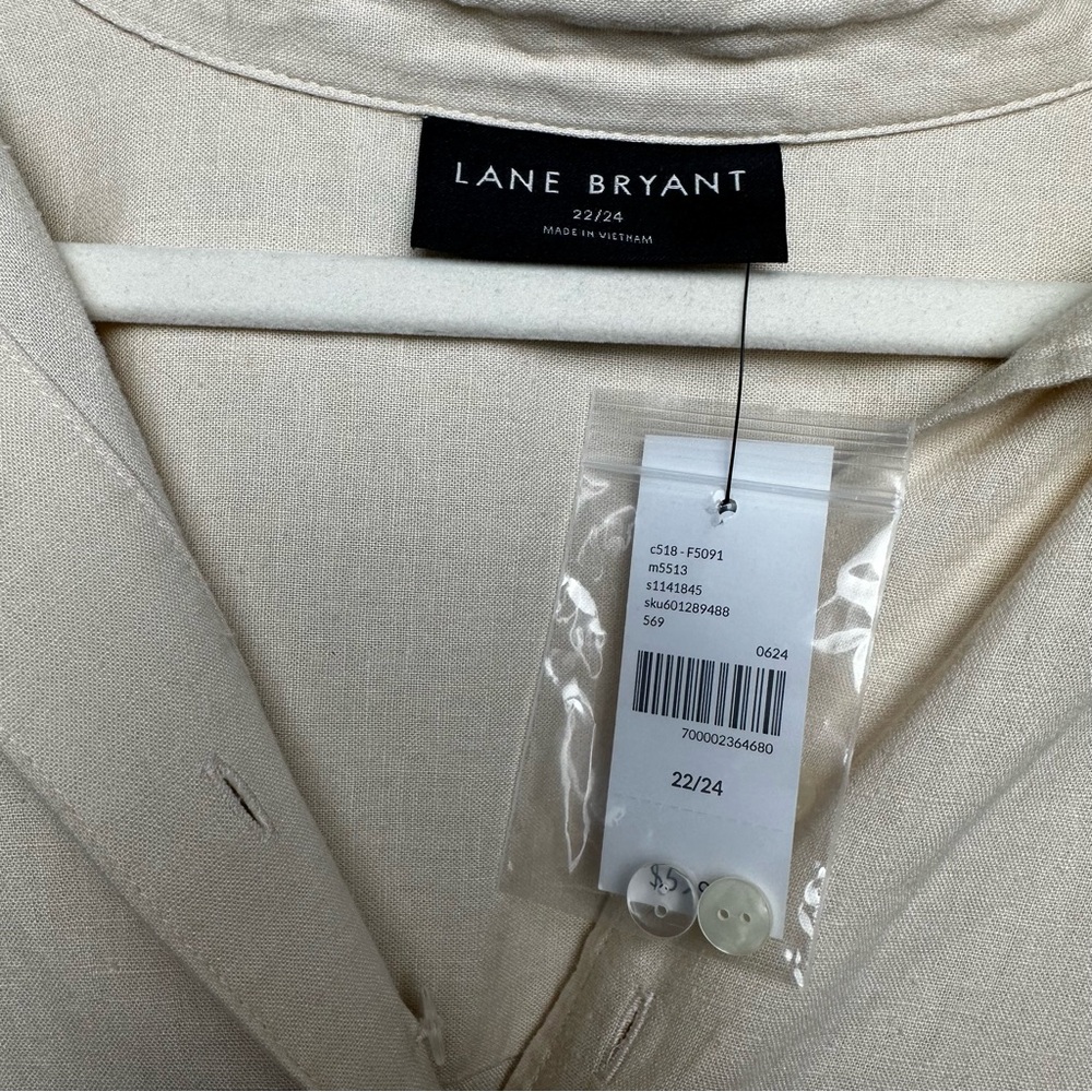 NWT Lane Bryant Linen Blend Relaxed Tunic Button Up Shirt 22/24 Natural‎ Beige - Picture 4 of 8